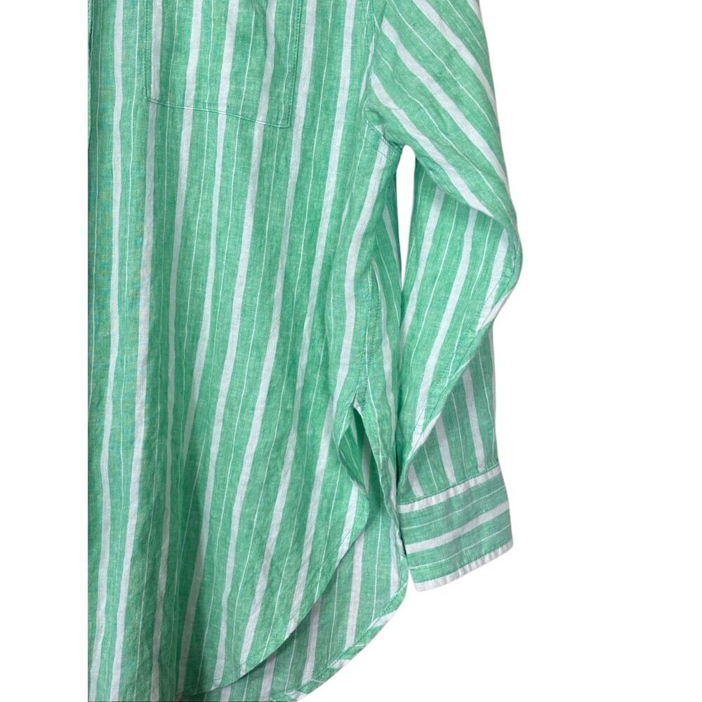 Aerie linen blend coverup shirt button down celebrity green stripes XS - Picture 12 of 13